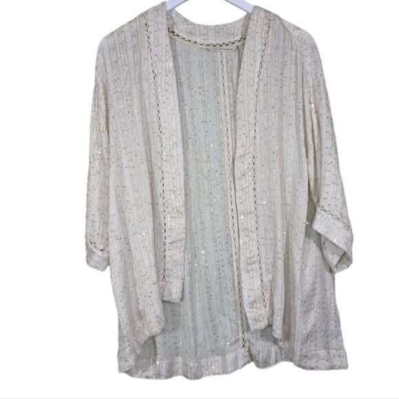 Soft Surroundings cardigan open front gold sequin light weight SP - Picture 2 of 6